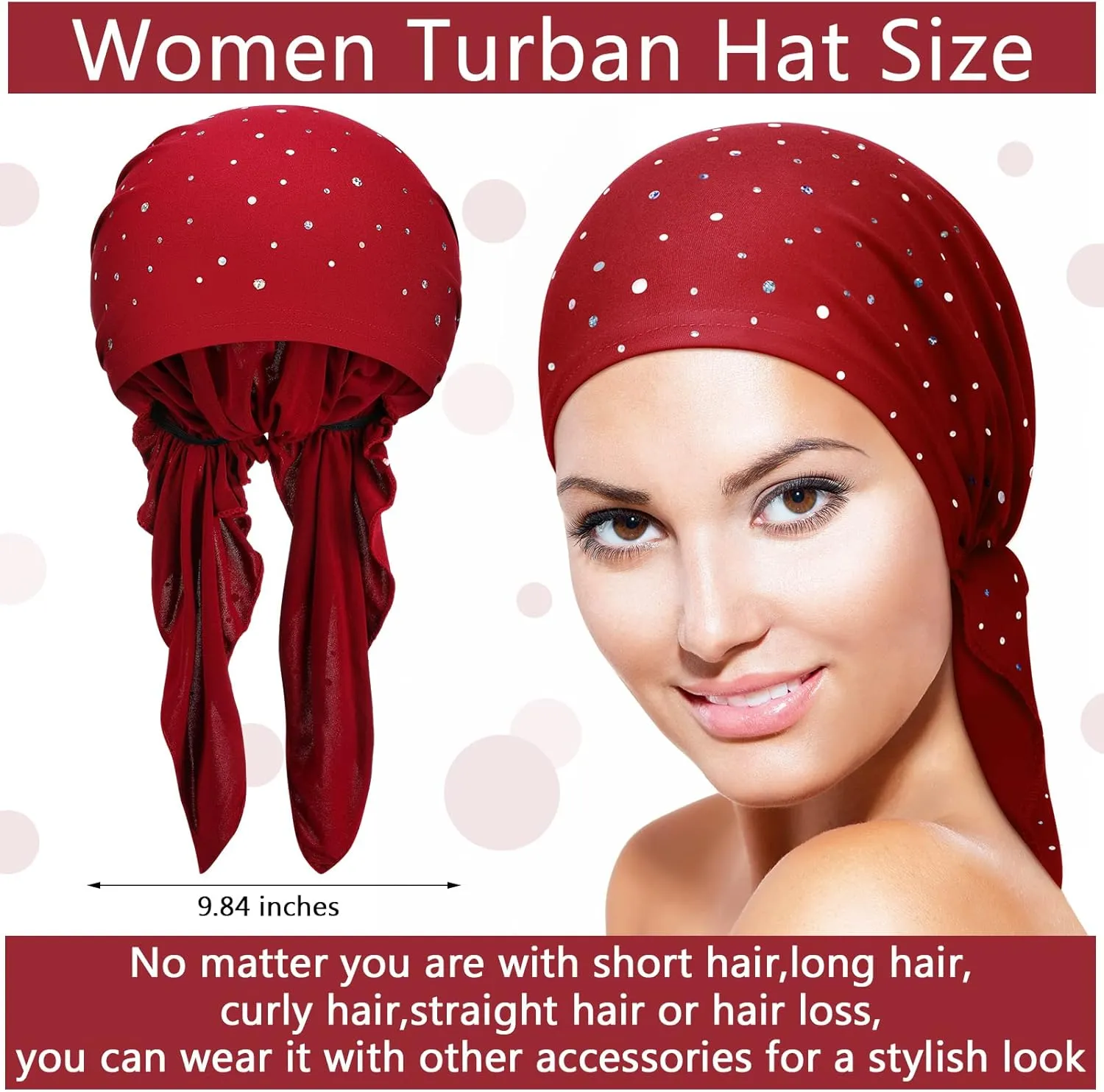 Geyoga 6 Packs Rhinestone Head Scarf Stretchy Head Wrap Women Bandana Beanie Pre Tied Durag Turban Cap Skull Cap Headbands