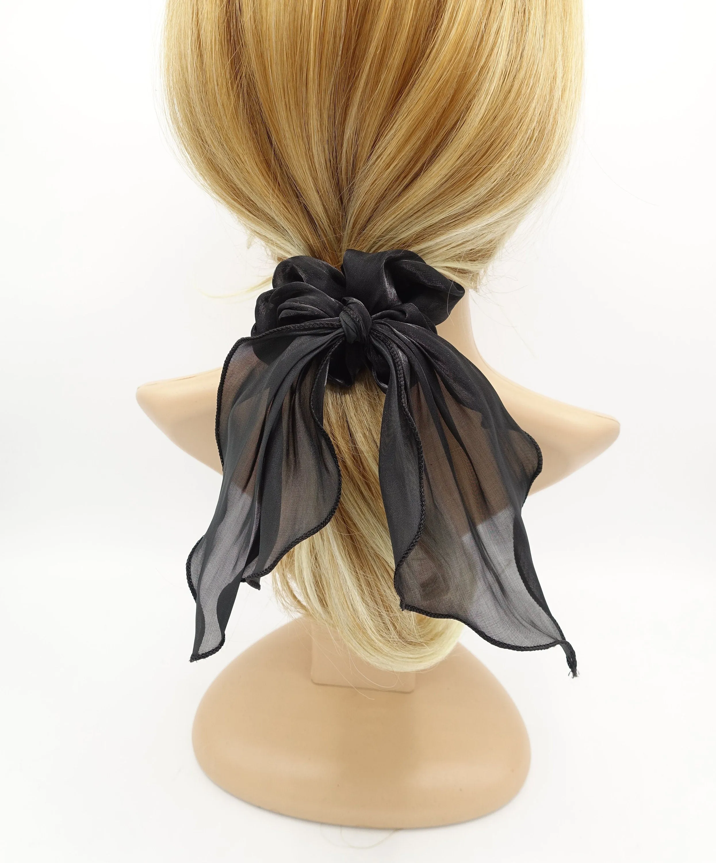 glossy organza knotted scrunchies tailed hair elastic tie women hair accessory