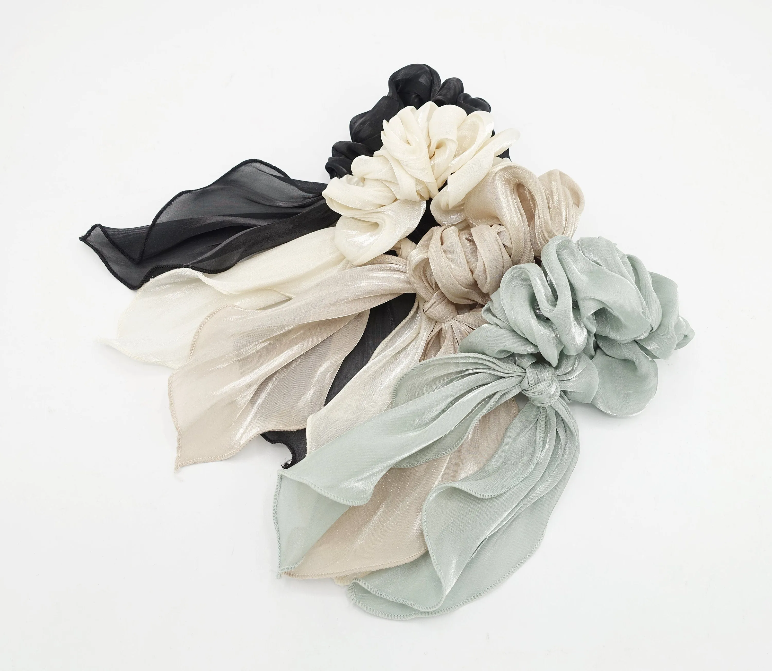 glossy organza knotted scrunchies tailed hair elastic tie women hair accessory