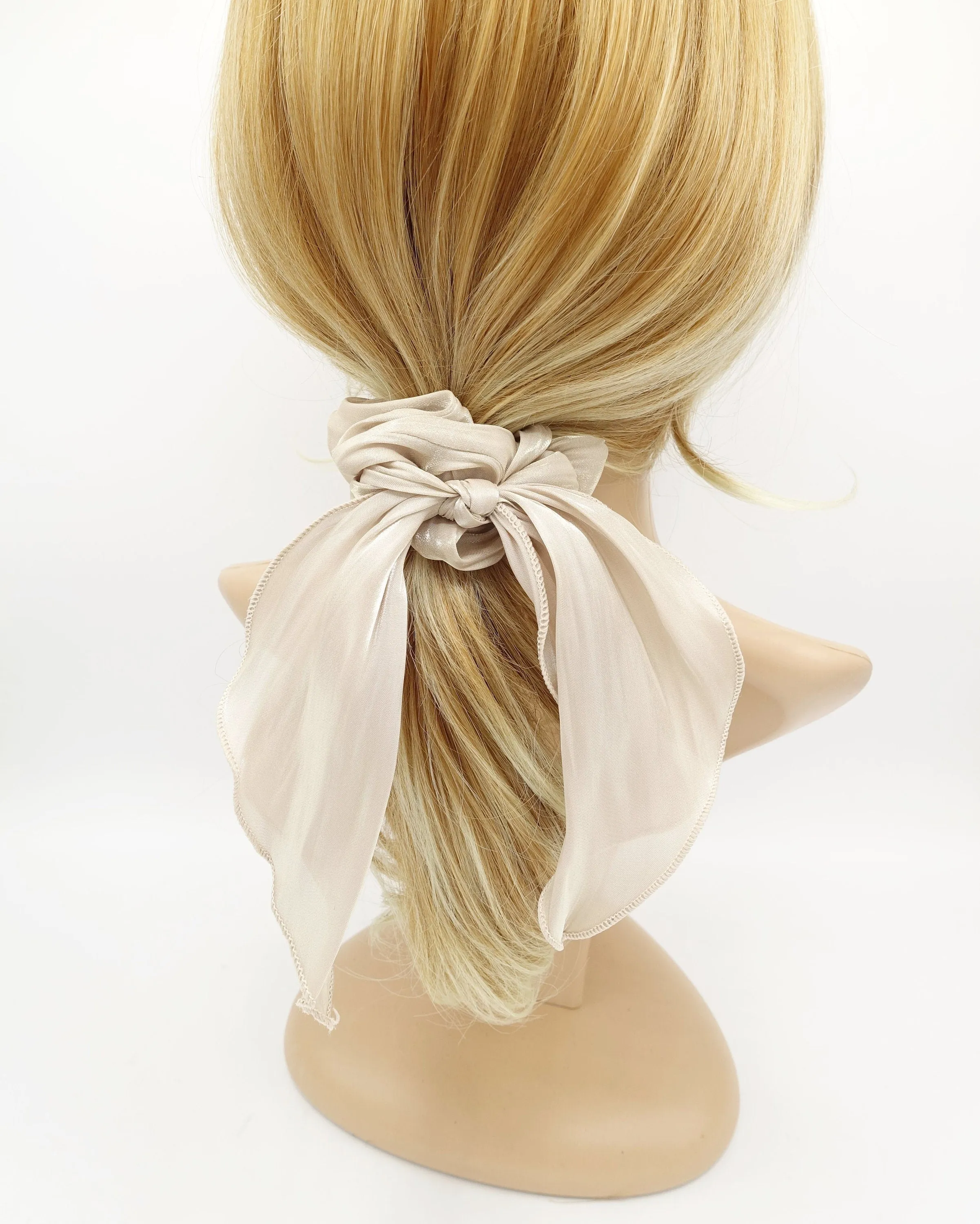 glossy organza knotted scrunchies tailed hair elastic tie women hair accessory