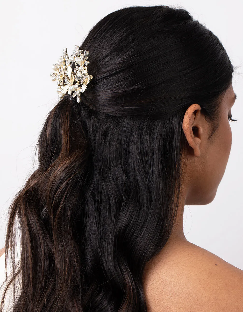 Gold Butterfly Diamante Pearl Comb
