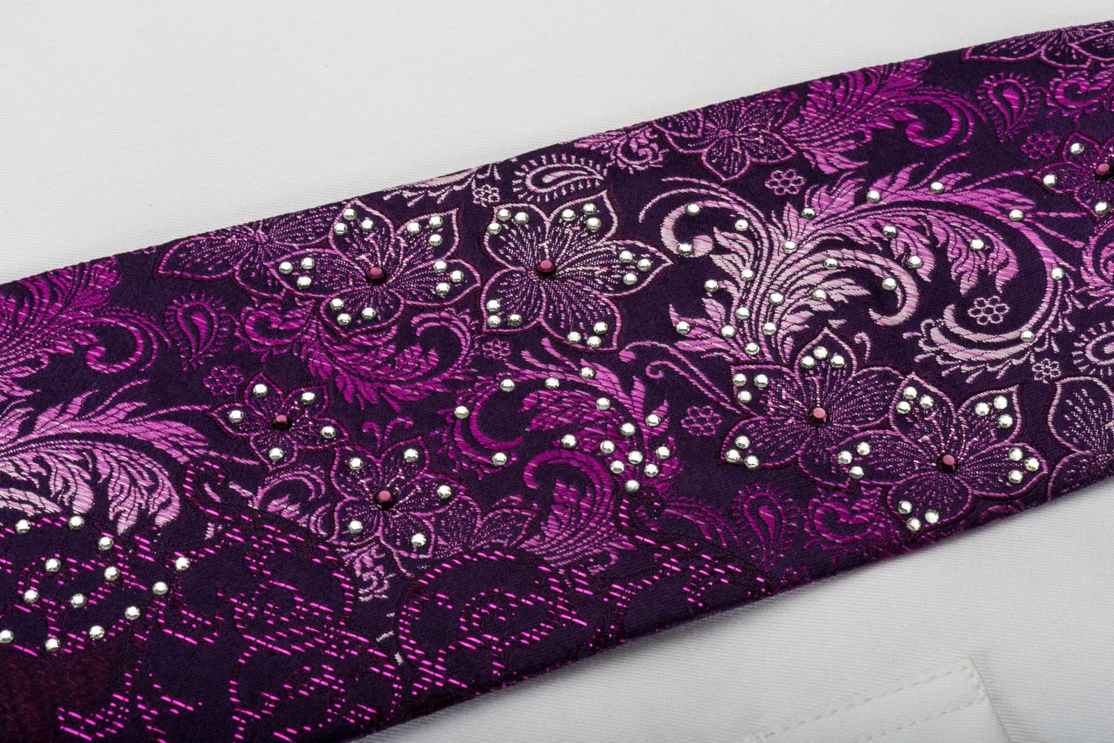 Grand Jour Silk Rhinestone Necktie Floral On Purple With Purple Sparkles