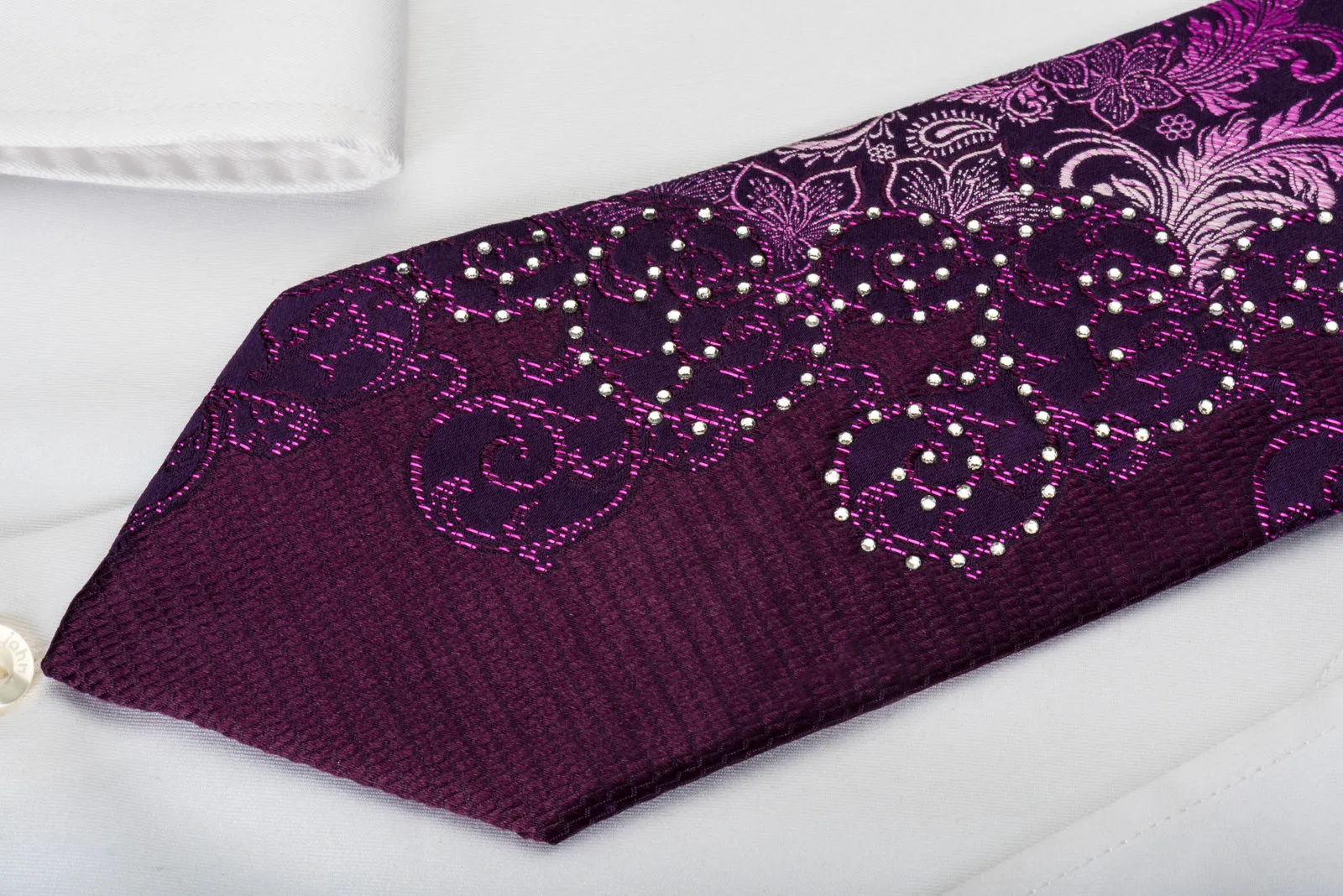 Grand Jour Silk Rhinestone Necktie Floral On Purple With Purple Sparkles