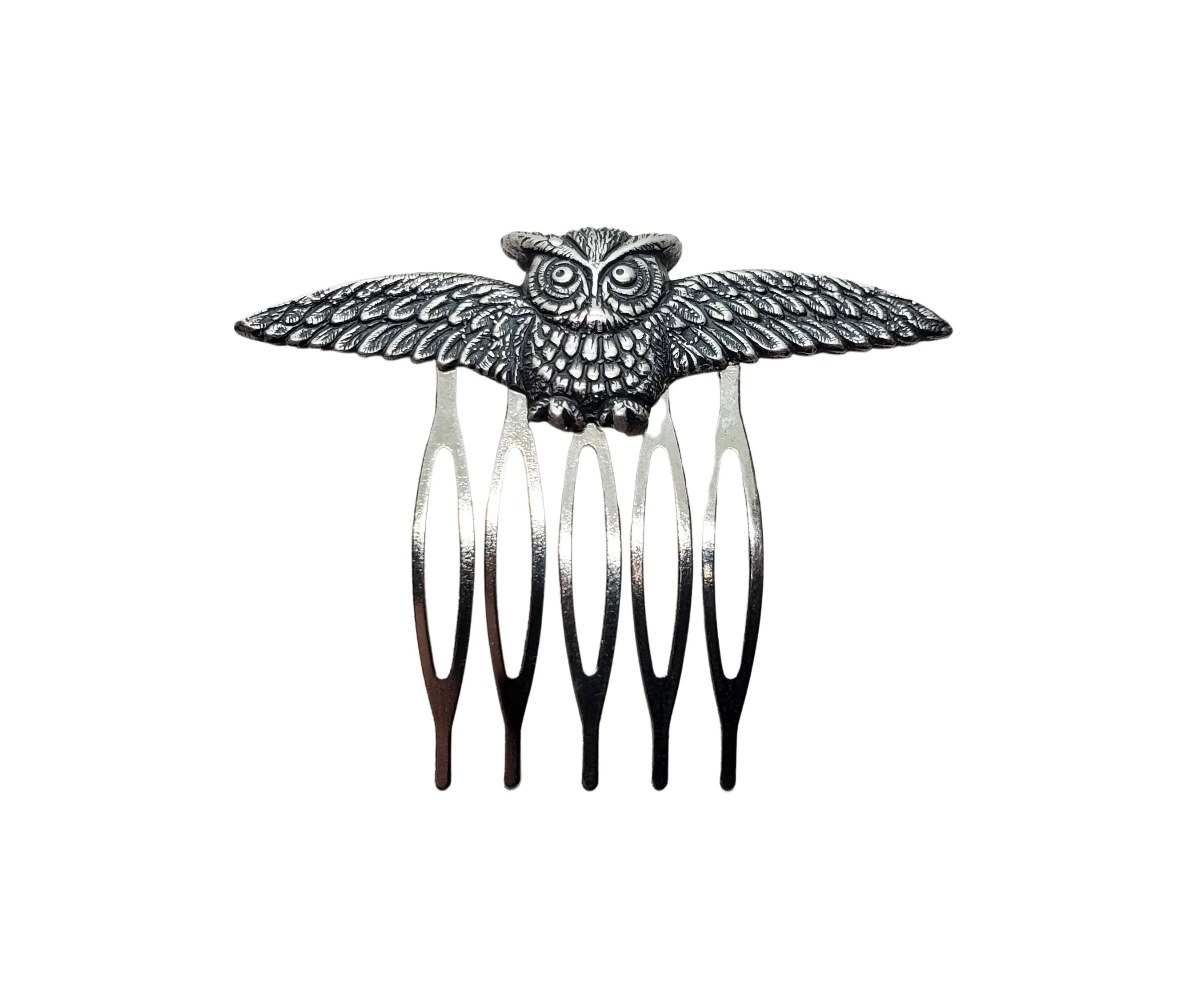 Handmade Oxidized Silver Owl Hair Comb