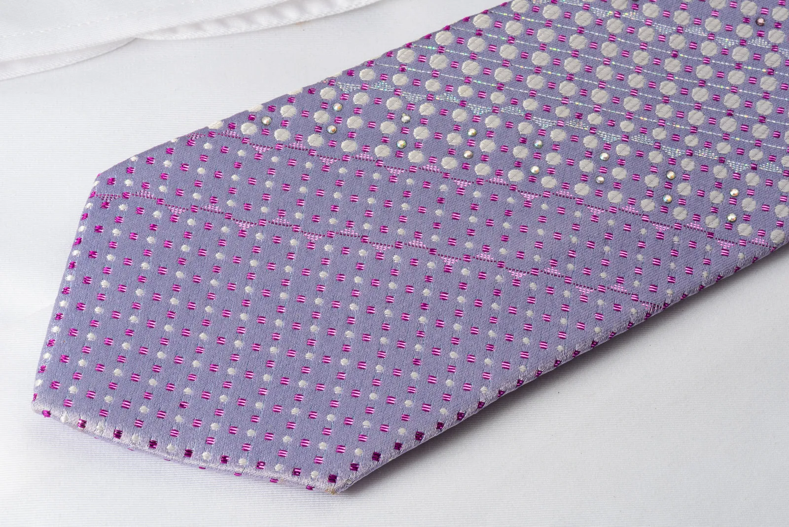 Indian Homme Bling Tie Mauve Silver Checkered With Sparkling Rhinestones