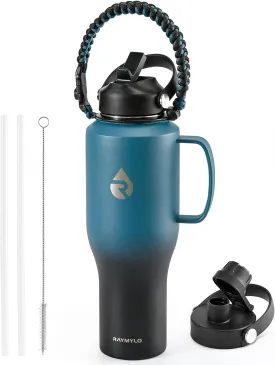 Insulated Water Bottle 40oz (Cold for 48 Hrs), Stainless Steel Water Bottle with Handle & Straw Lid & Paracord Handle, Triple Wall Vacuum Leakproof Travel Flask, Fit in Any Car Cup Holder