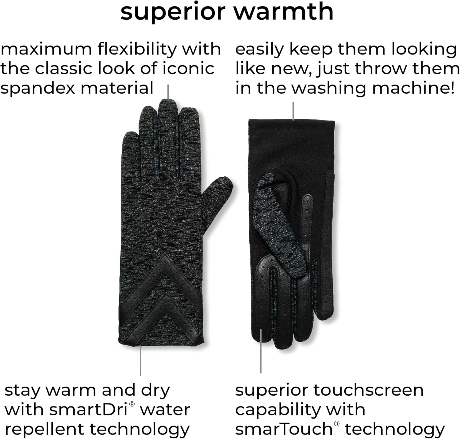 isotoner womens Spandex Touchscreen Cold Weather Gloves With Warm Fleece Lining and Chevron Details
