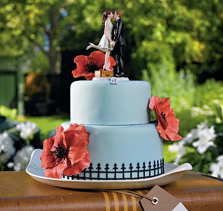 Kiss & We're Off Bride & Groom Cake Topper