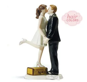 Kiss & We're Off Bride & Groom Cake Topper