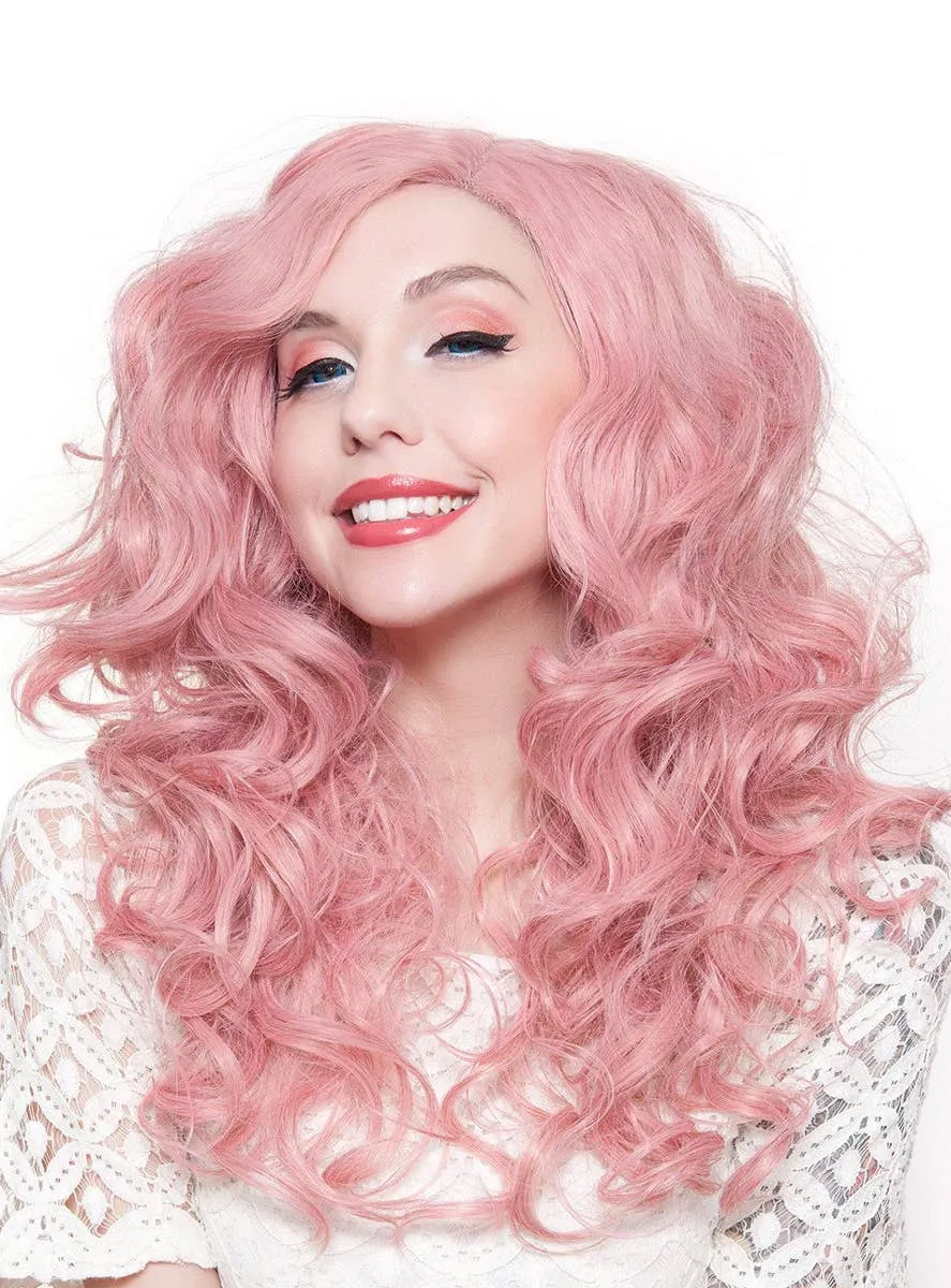 Lace Front 22" Curly Milkshake Pink Womens Fashion Wig