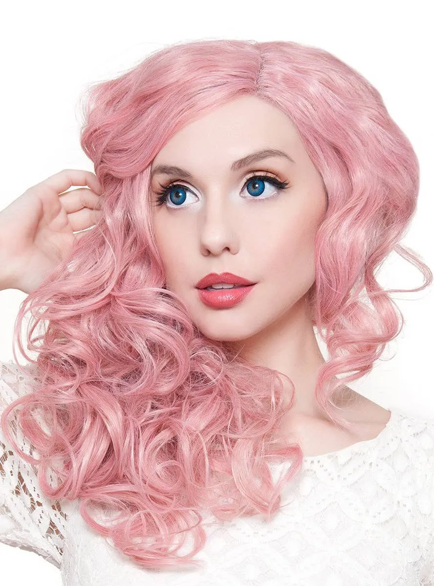 Lace Front 22" Curly Milkshake Pink Womens Fashion Wig