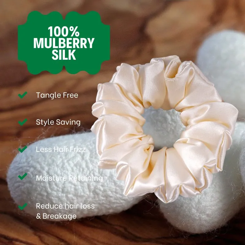 Large Silk Scrunchies Fluffy - Champagne