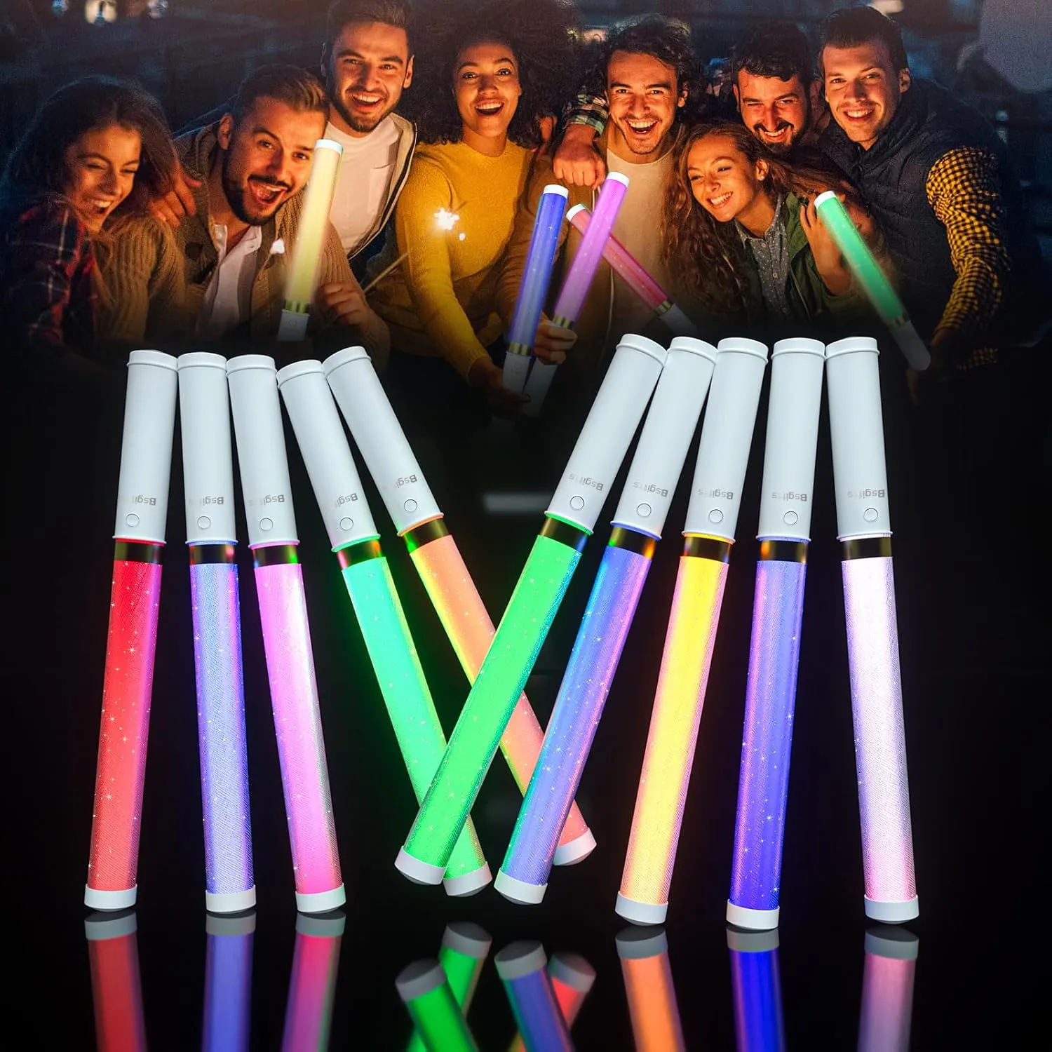 LED Glow Sticks 6 Pack, Reusable Light Up Toys 15 Colors Light Stick Bulk, Glow Party Supplies for Wedding, Birthday, Raves, Concert, Camping, New Year, Halloween, Christmas (with AAA Battery)