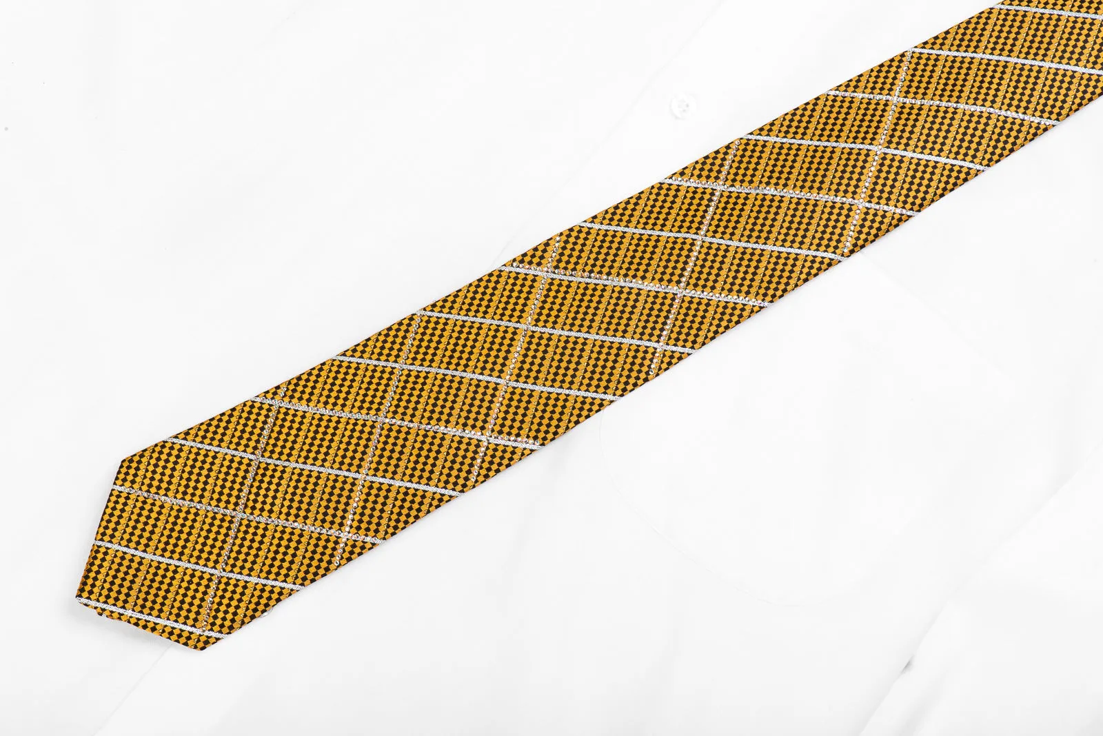 Leslie Vince Men's Rhinestone Tie Gold Black Micro Checkered