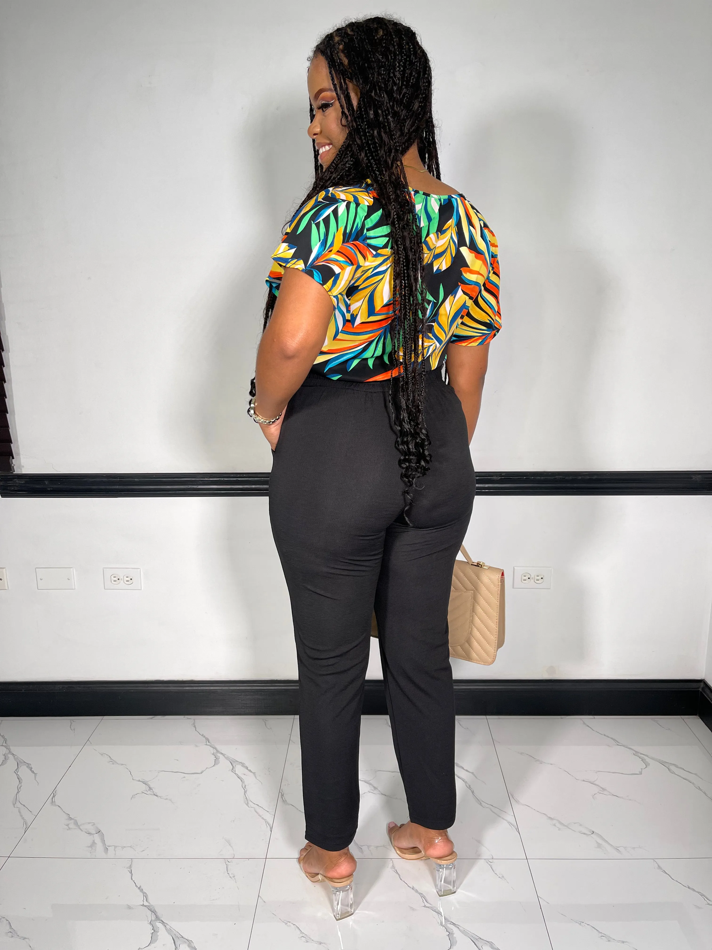 Mariah Tropical Top-Black