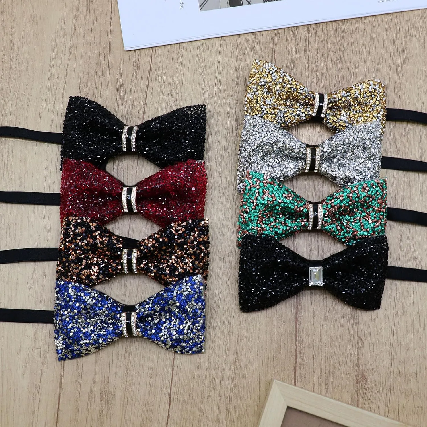 Mens Rhinestone Bow Tie Pre-Tied Bow Ties for Men Adjustable Sparkle Sequin Bowtie Party Wedding