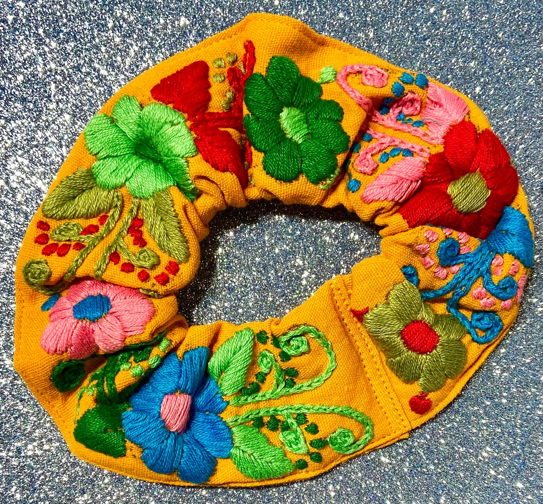 Mexican Floral Embroidered Scrunchies