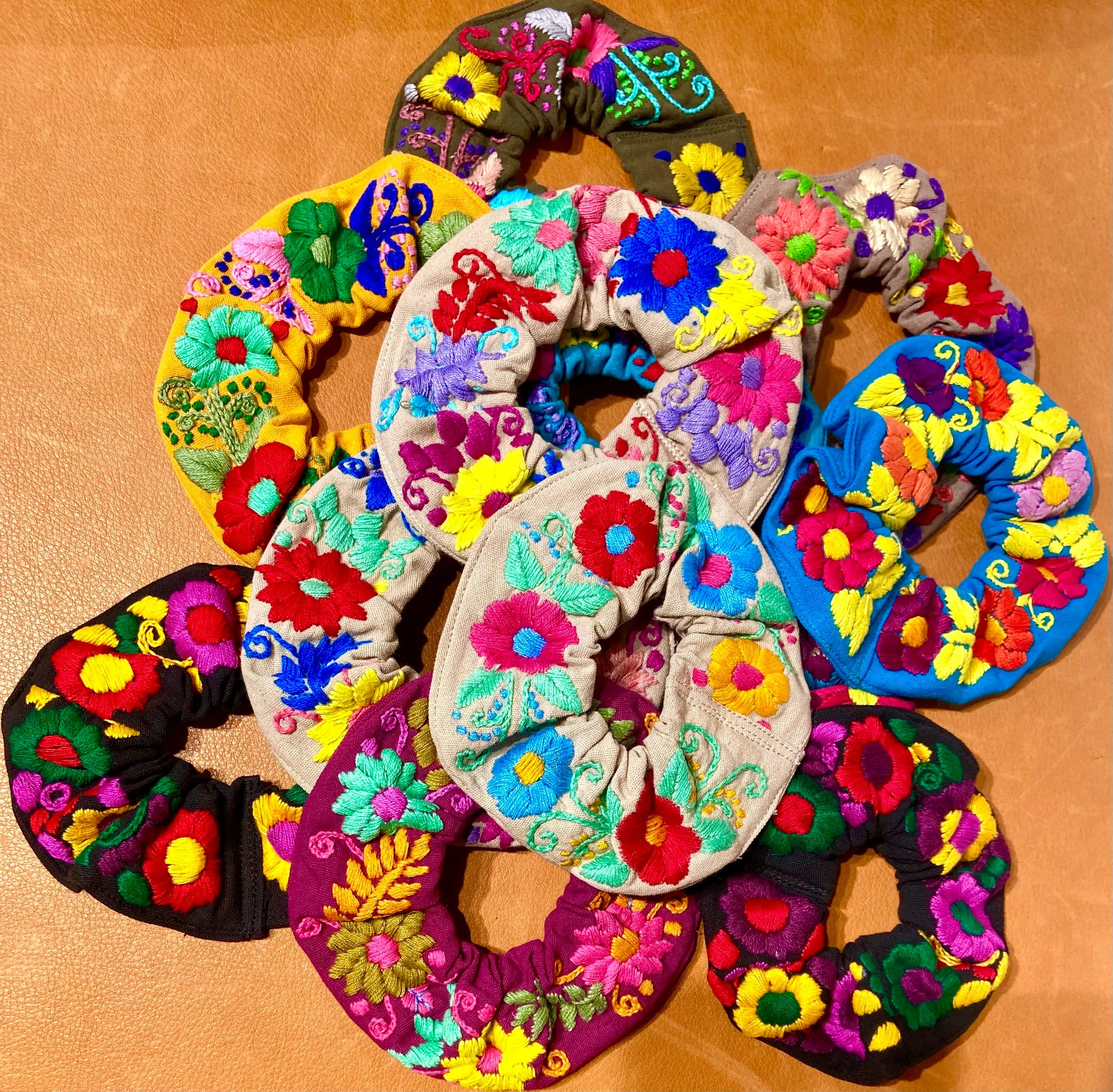 Mexican Floral Embroidered Scrunchies