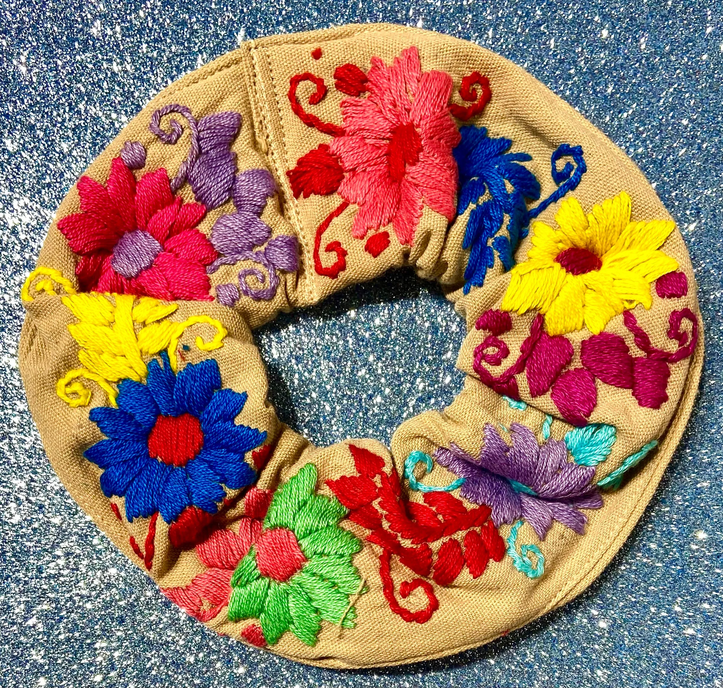 Mexican Floral Embroidered Scrunchies