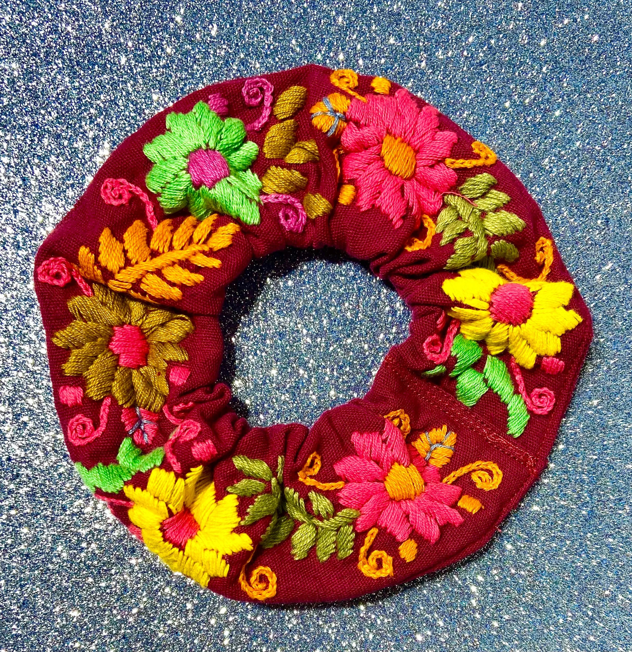 Mexican Floral Embroidered Scrunchies