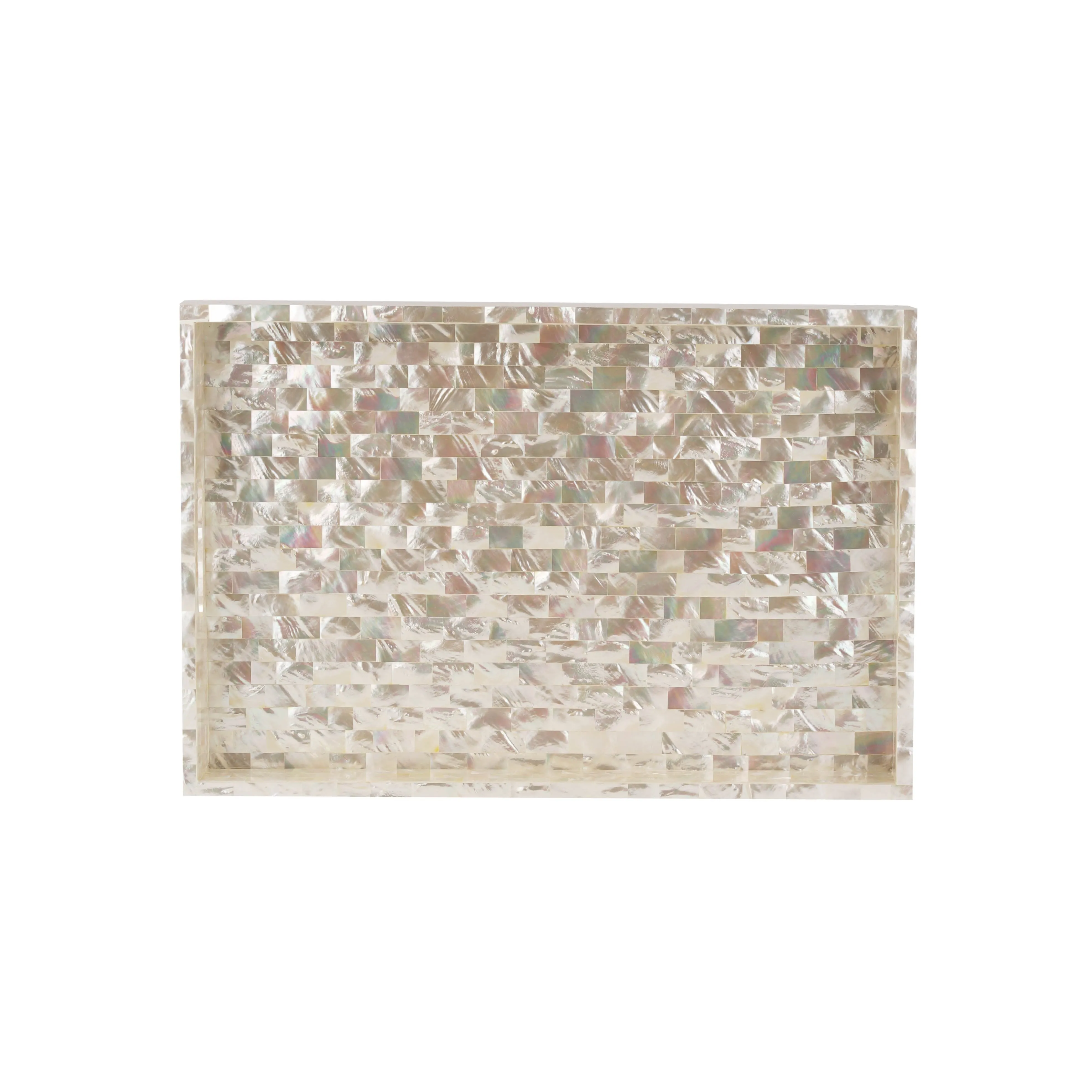 Mother of Pearl Solid Tray with Handle Large White