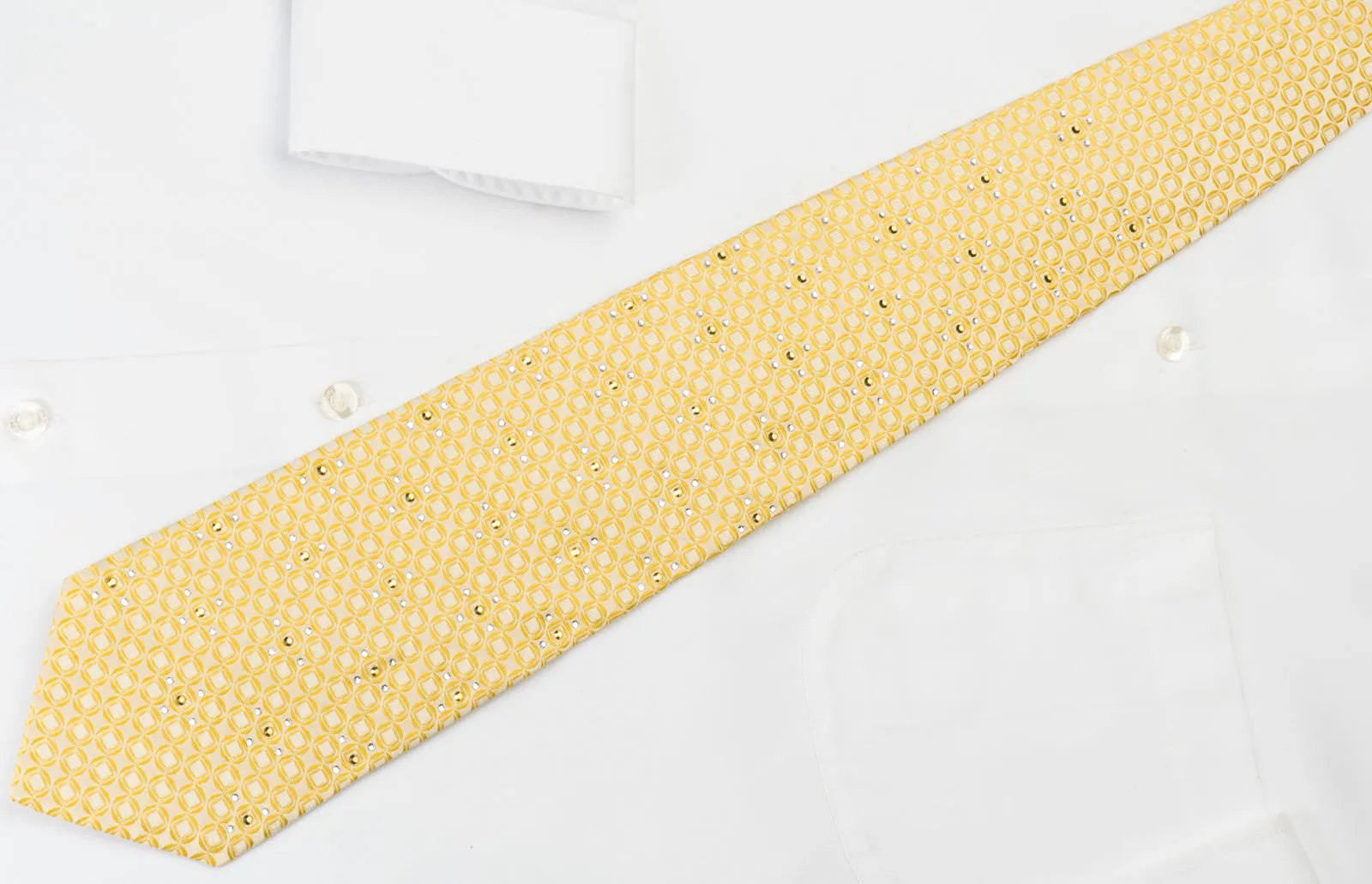 Nina Ricci Rhinestone Necktie Peach Orange Yellow Geometric Circles On Peach Silk Tie