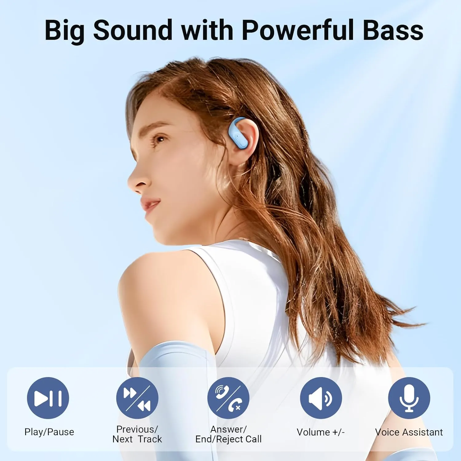 occiam Wireless Earbuds Bluetooth Headphones Ear Buds 96Hrs Playback Sport Over-Ear Waterproof Wireless Headphones Earphones with Earhooks ENC Mics Clear Call for Sport Running Workout Pastel Blue