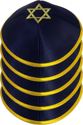 Pack of 5-Pcs Hq 20cm Satin/Velvet Kippah with Silver/Gold String Star of David for Men & Boys, Israel Kippot Bulk