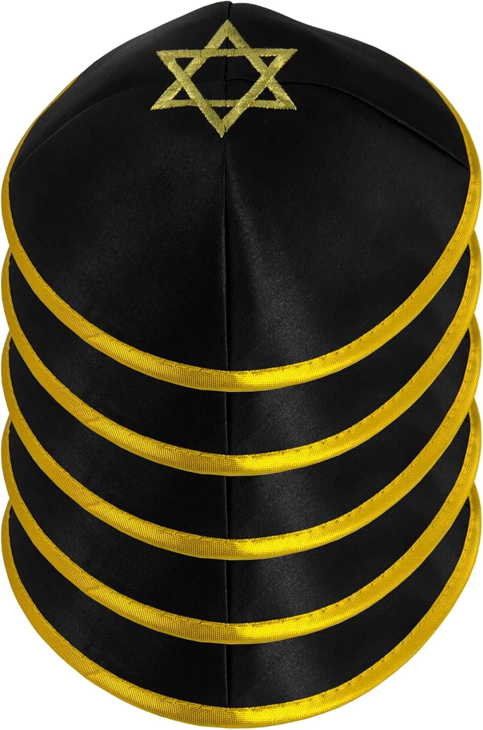 Pack of 5-Pcs Hq 20cm Satin/Velvet Kippah with Silver/Gold String Star of David for Men & Boys, Israel Kippot Bulk