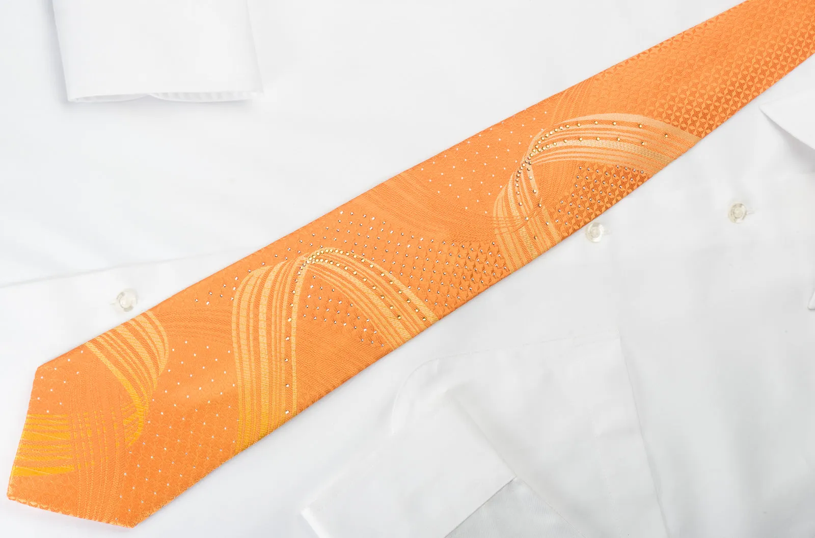 Paco Rabanne Silk Rhinestone Necktie Curles On Orange With Silver Sparkles