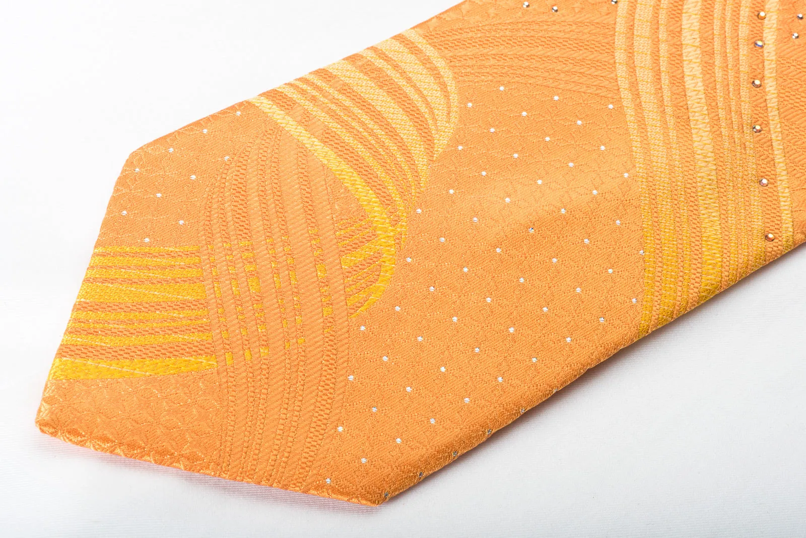 Paco Rabanne Silk Rhinestone Necktie Curles On Orange With Silver Sparkles