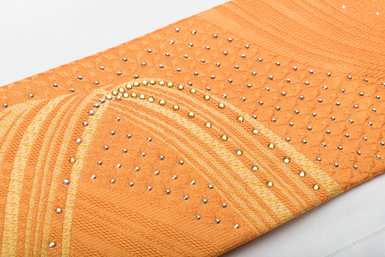 Paco Rabanne Silk Rhinestone Necktie Curles On Orange With Silver Sparkles