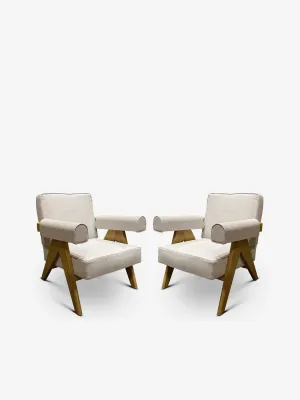 Pair Of Pierre Jeanneret 1960 Capitol Complex Armchair In Lipari Cenere Oak