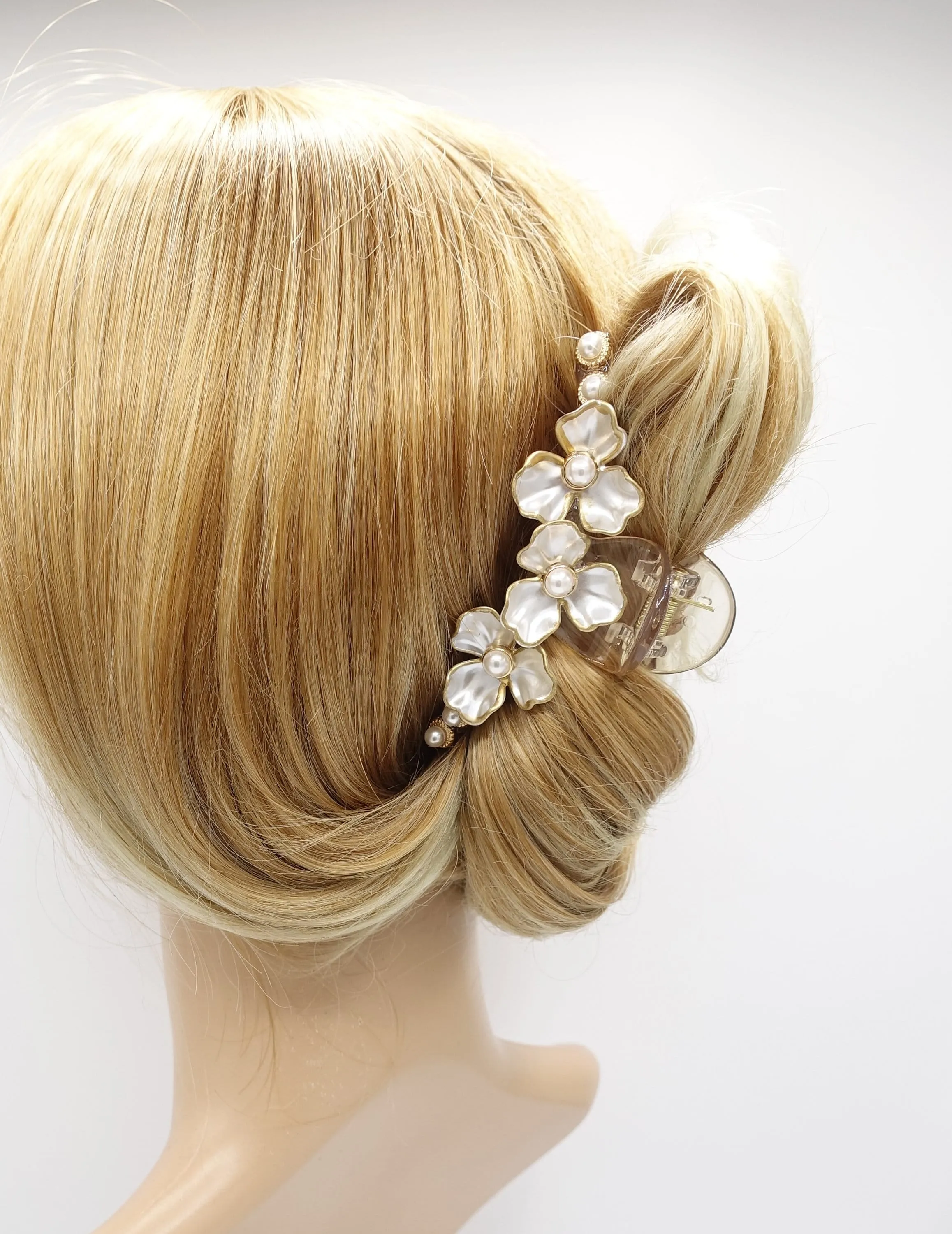 pearl hair claw flower hair claw, pearl hair accessory for women