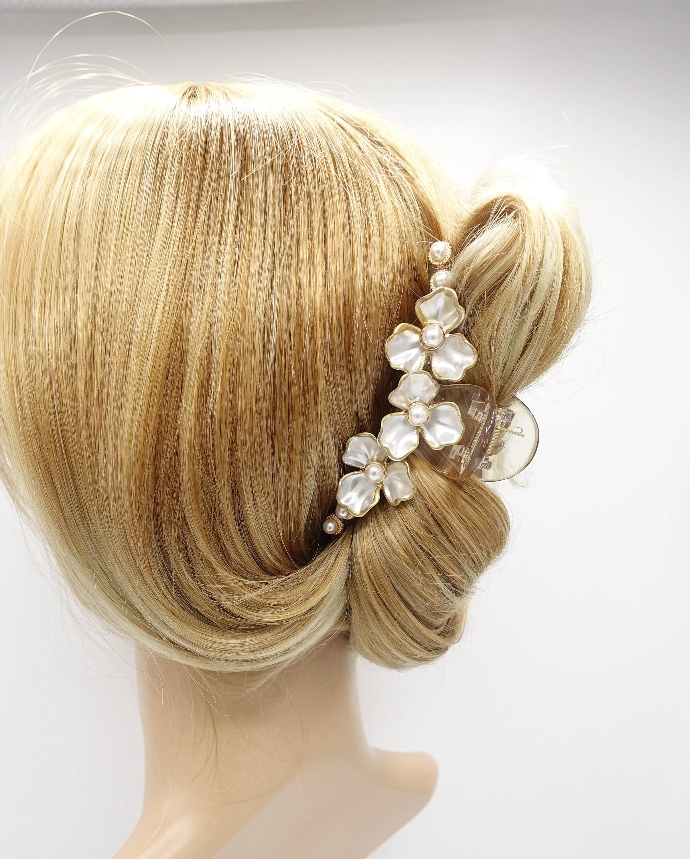 pearl hair claw flower hair claw, pearl hair accessory for women