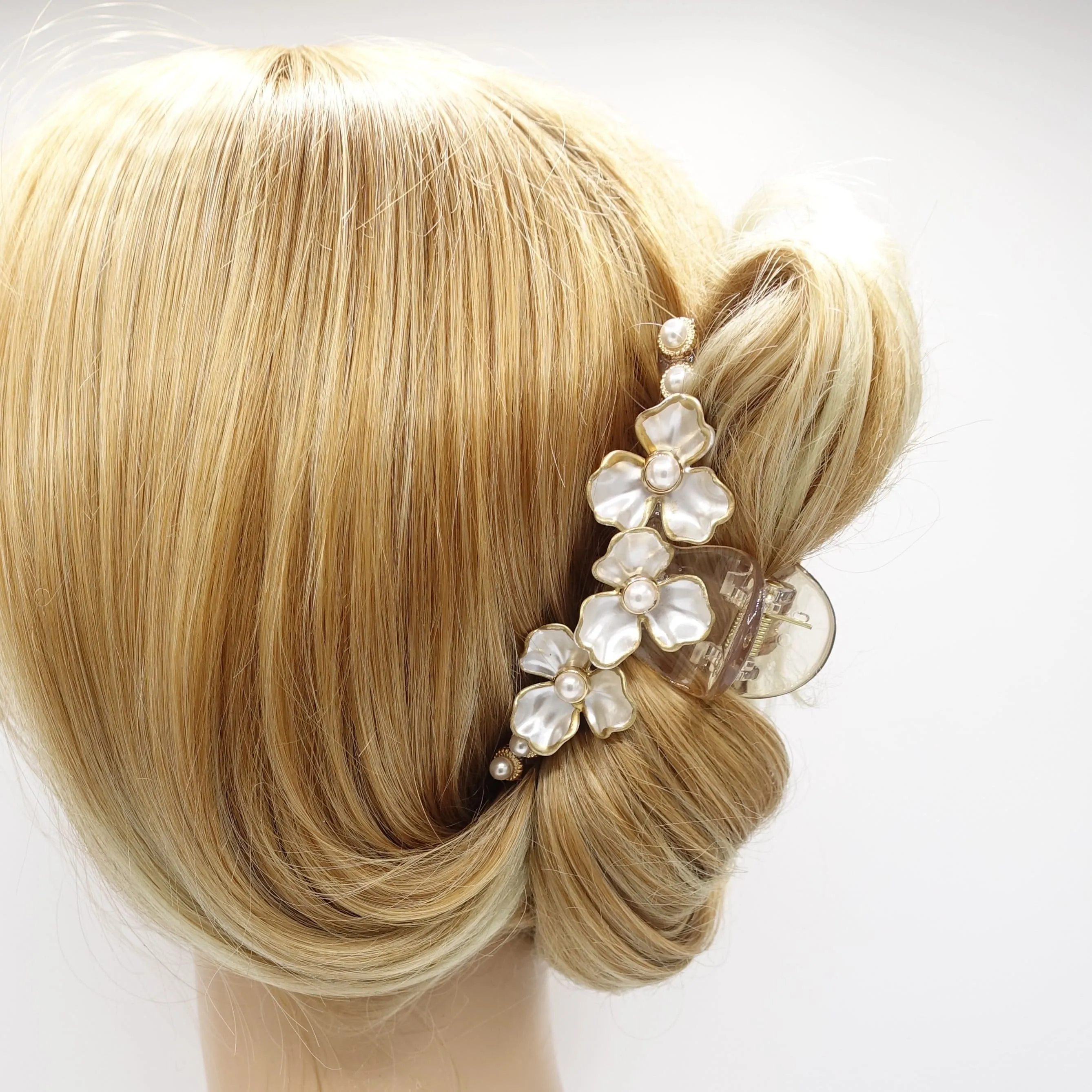 pearl hair claw flower hair claw, pearl hair accessory for women