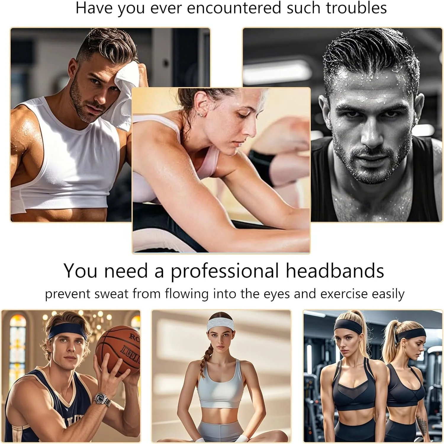 Picheng Headbands for Women Non Slip,10 PCS Soft Cotton Cloth Stretchy Headbands, Stylish Sports Hair Bands for Women's Hair for Women for Workout Yoga Running