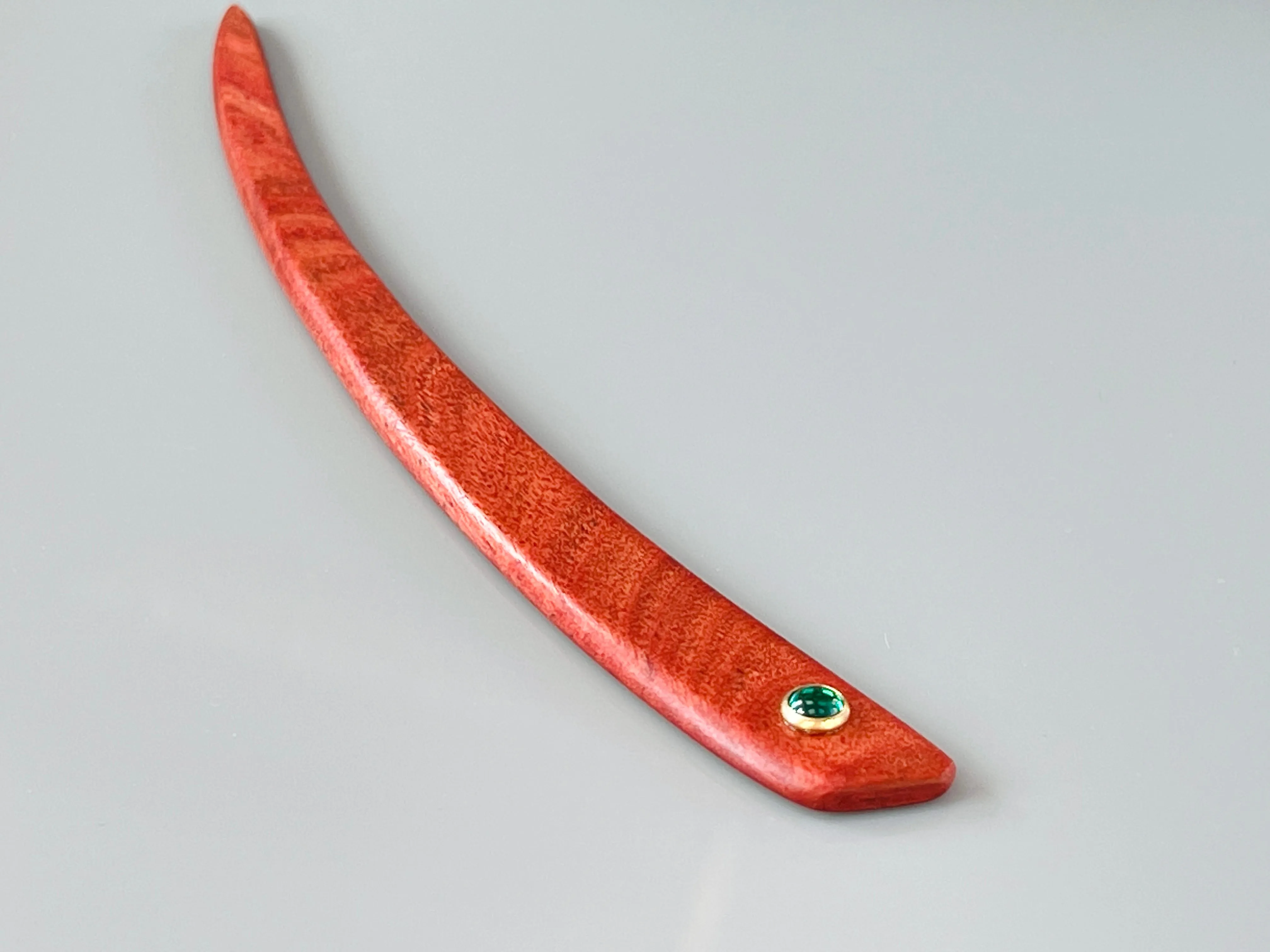 Pink Ivory 14k gold Hair Stick Genuine Emerald Lux hair stick, gold Emerald luxury hair stick