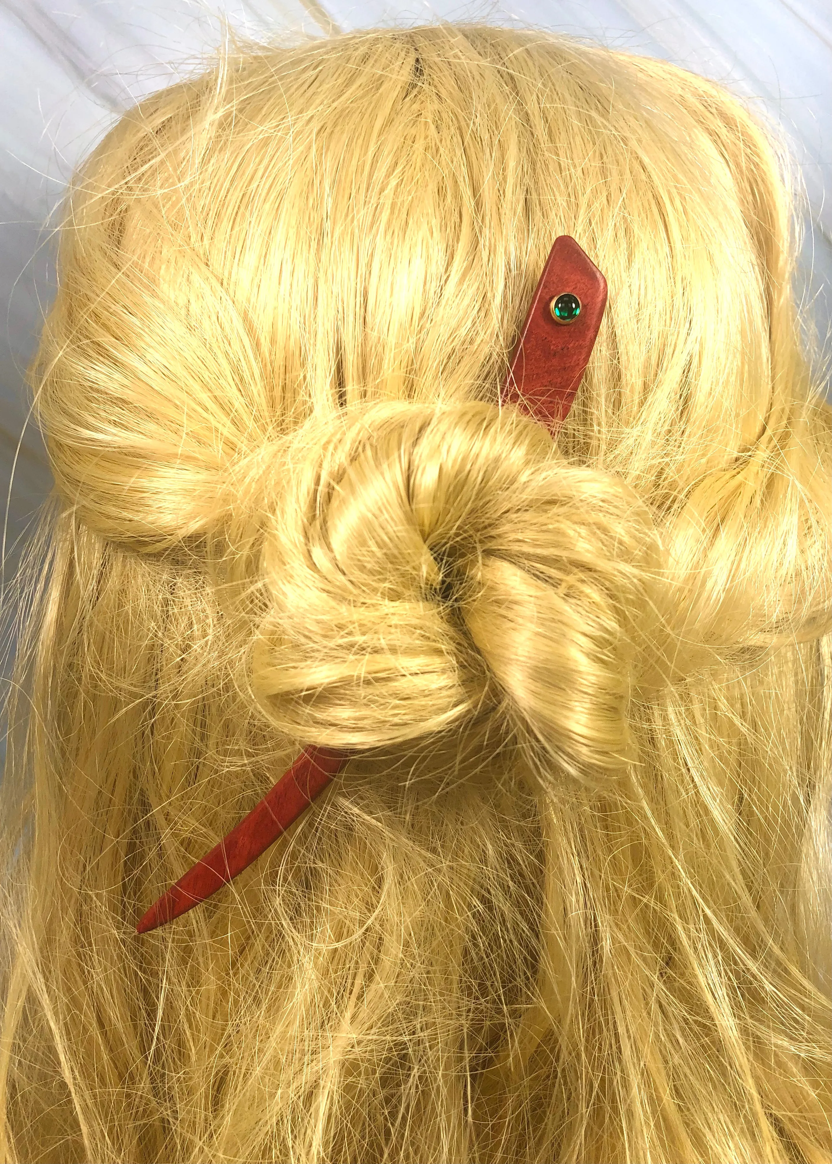 Pink Ivory 14k gold Hair Stick Genuine Emerald Lux hair stick, gold Emerald luxury hair stick