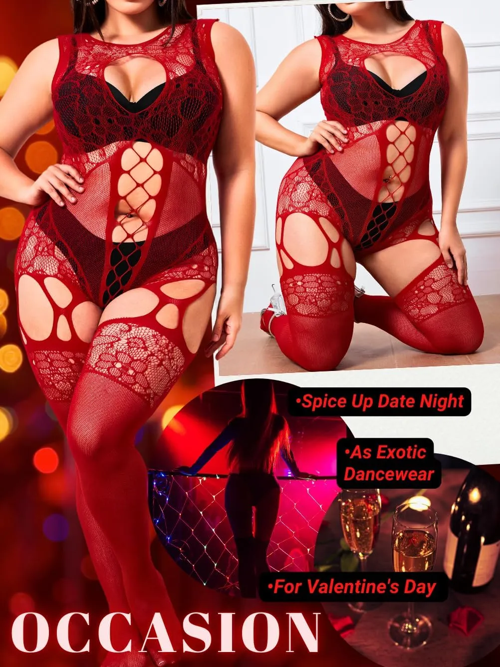 Plus Size Body Stockings For Women Curvy BBW, Exotic Dancer Lingerie Outfits, Full Sexy Fishnet Bodysuit Rave Party