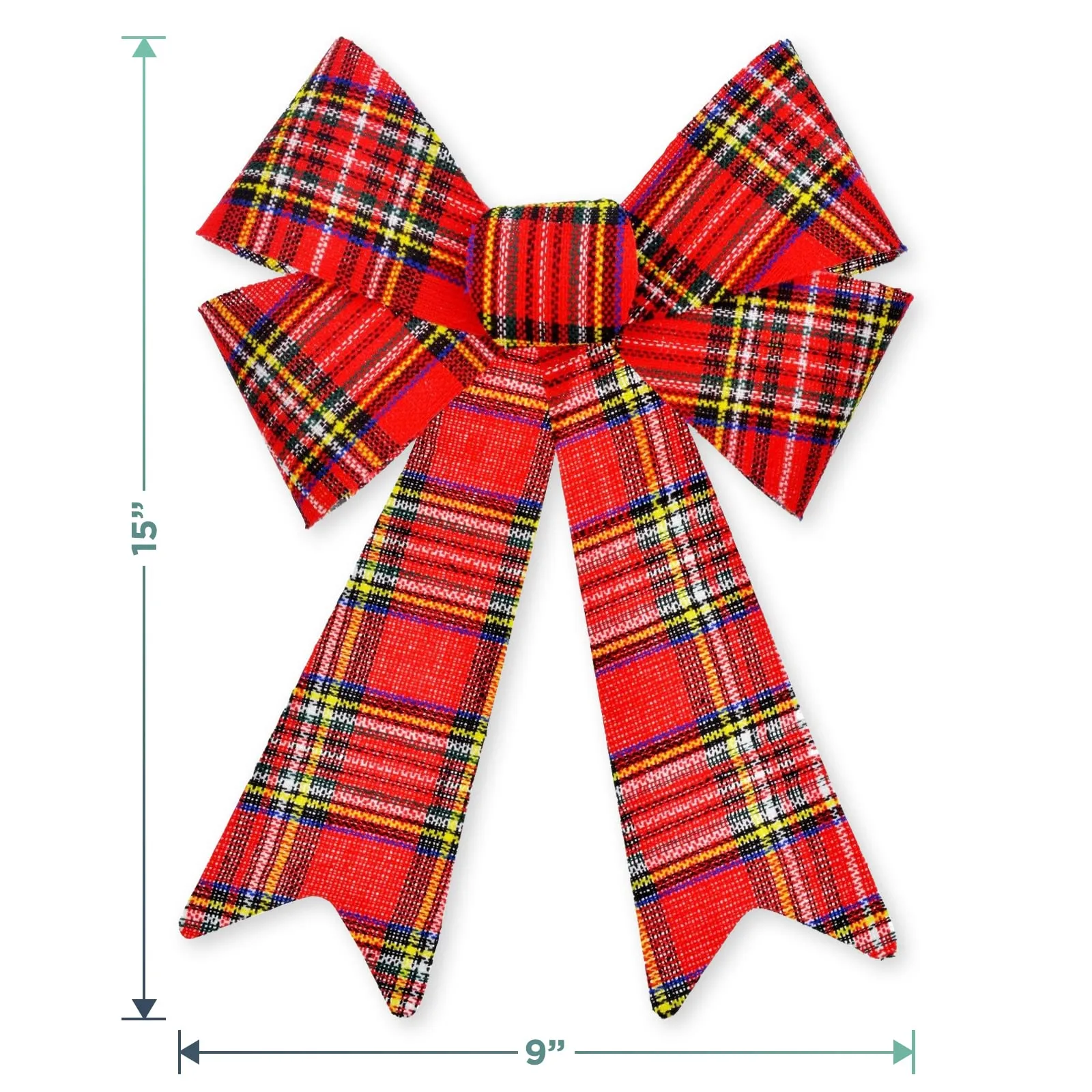 Red Holiday Plaid Bows for Christmas and Holiday Decorations, 9" x 15" Inch (Pack of 4)
