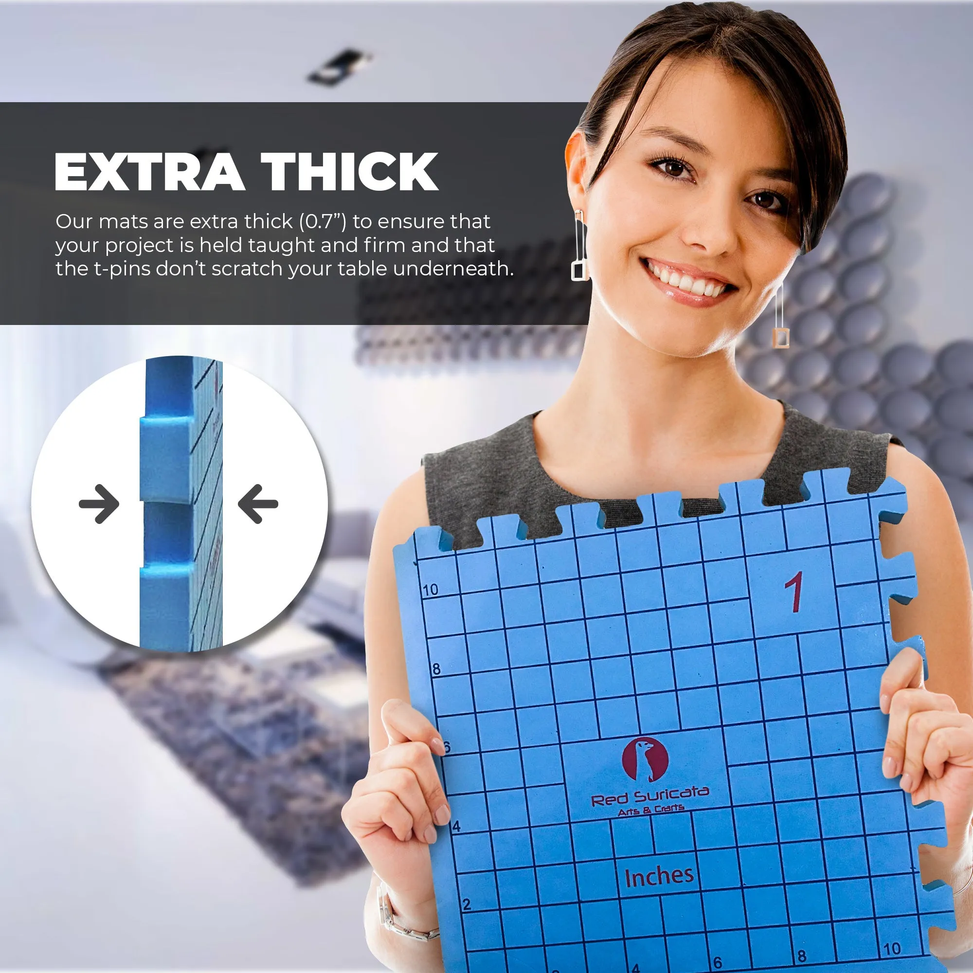 Red Suricata Knit Blocking Bundle – Blocking Mats for Knitting & Knit Blocking Comb Set (Inches Grid)