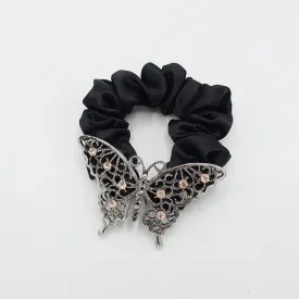 rhinestone embellished butterfly satin scrunchies hair elastic for women