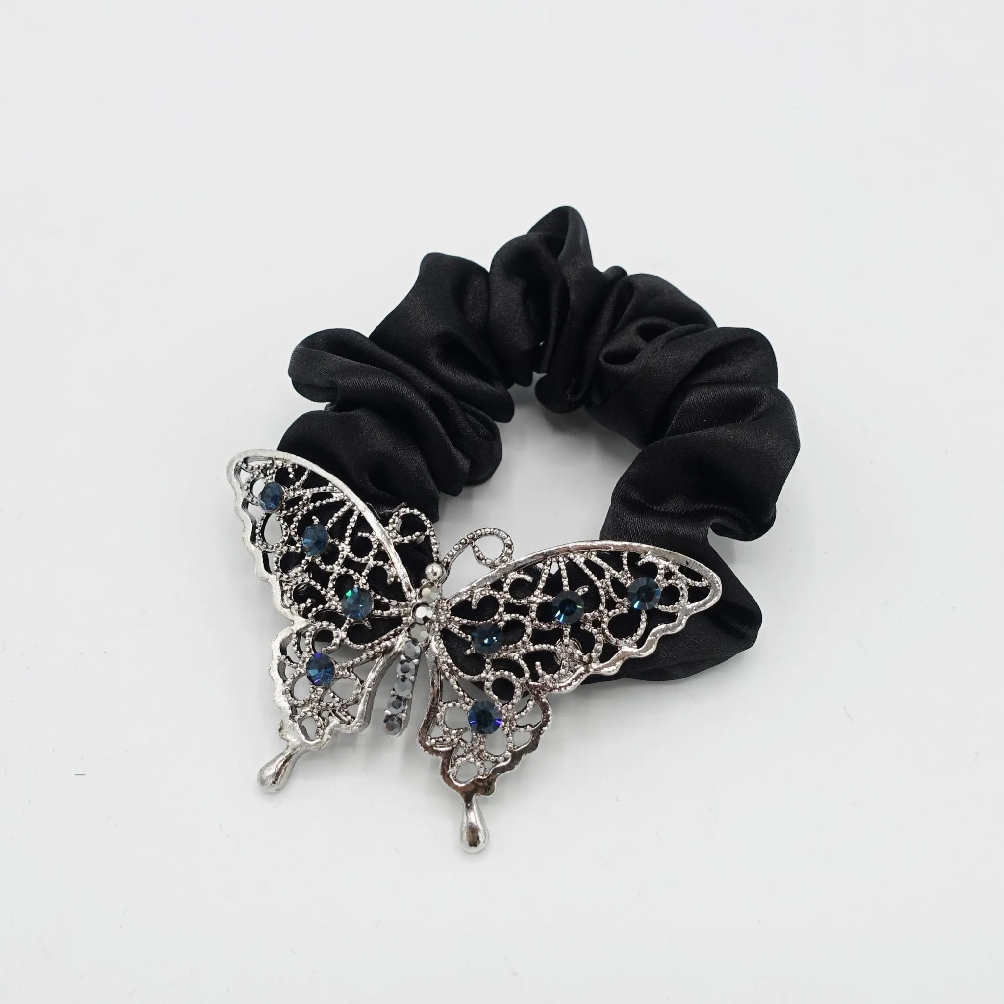 rhinestone embellished butterfly satin scrunchies hair elastic for women