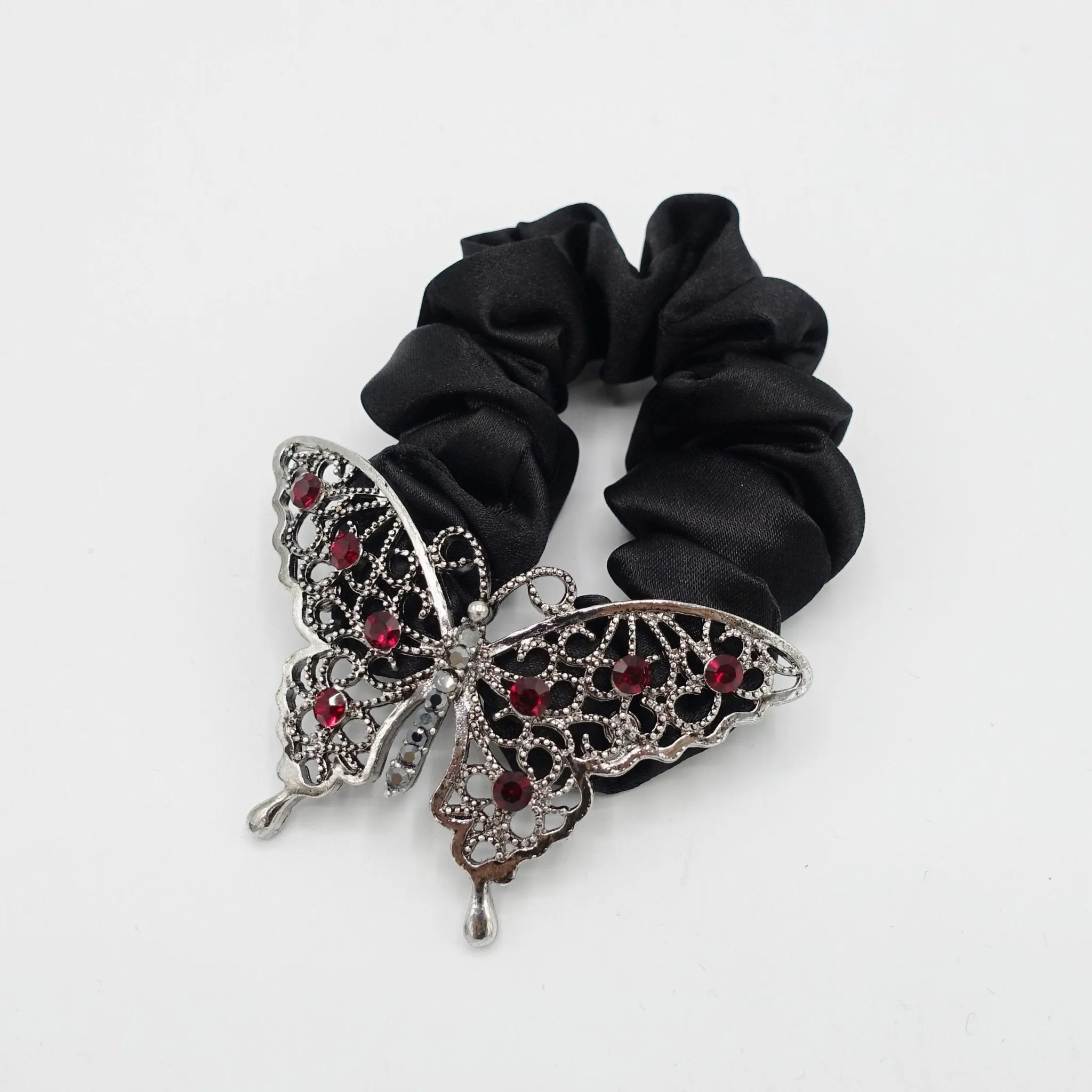 rhinestone embellished butterfly satin scrunchies hair elastic for women