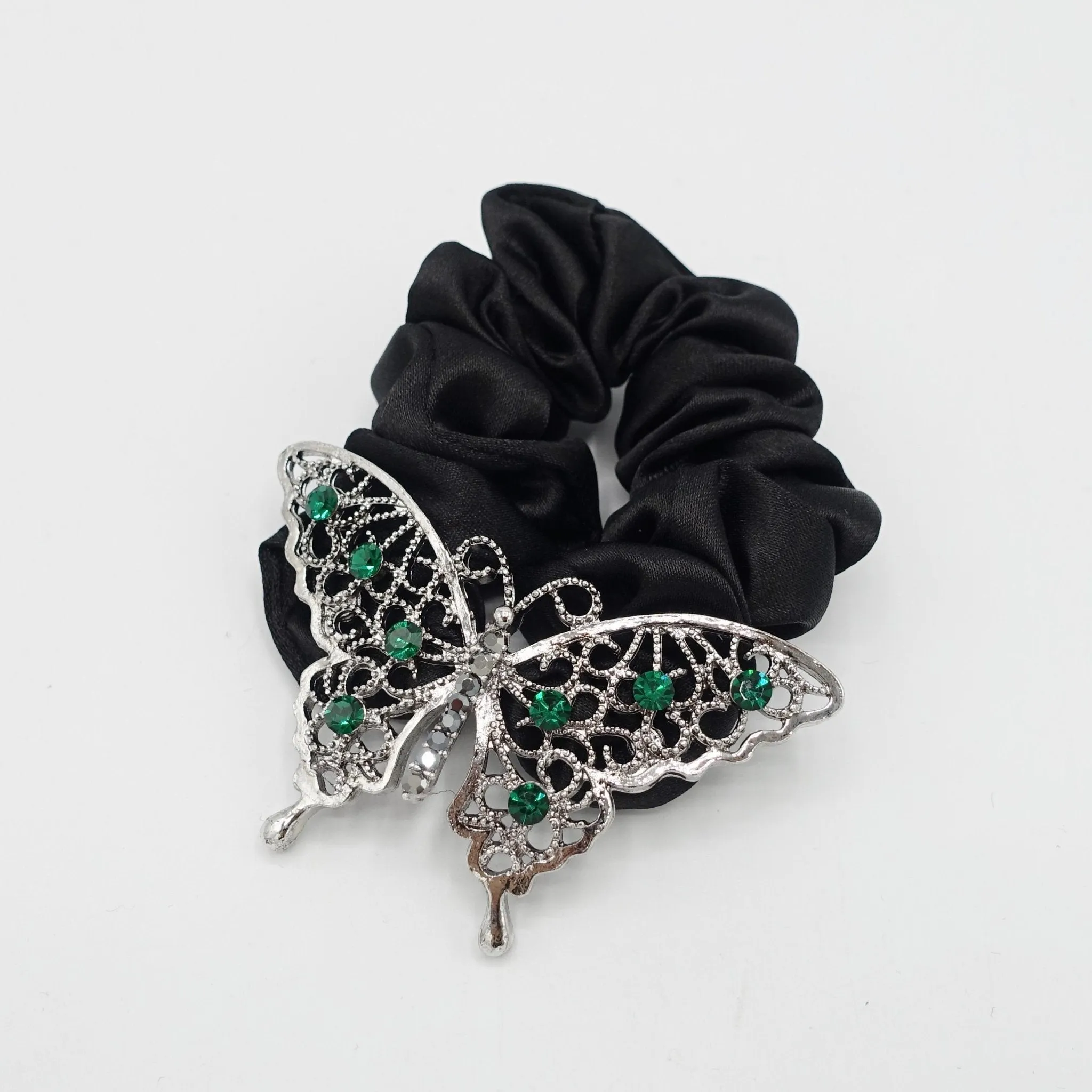 rhinestone embellished butterfly satin scrunchies hair elastic for women