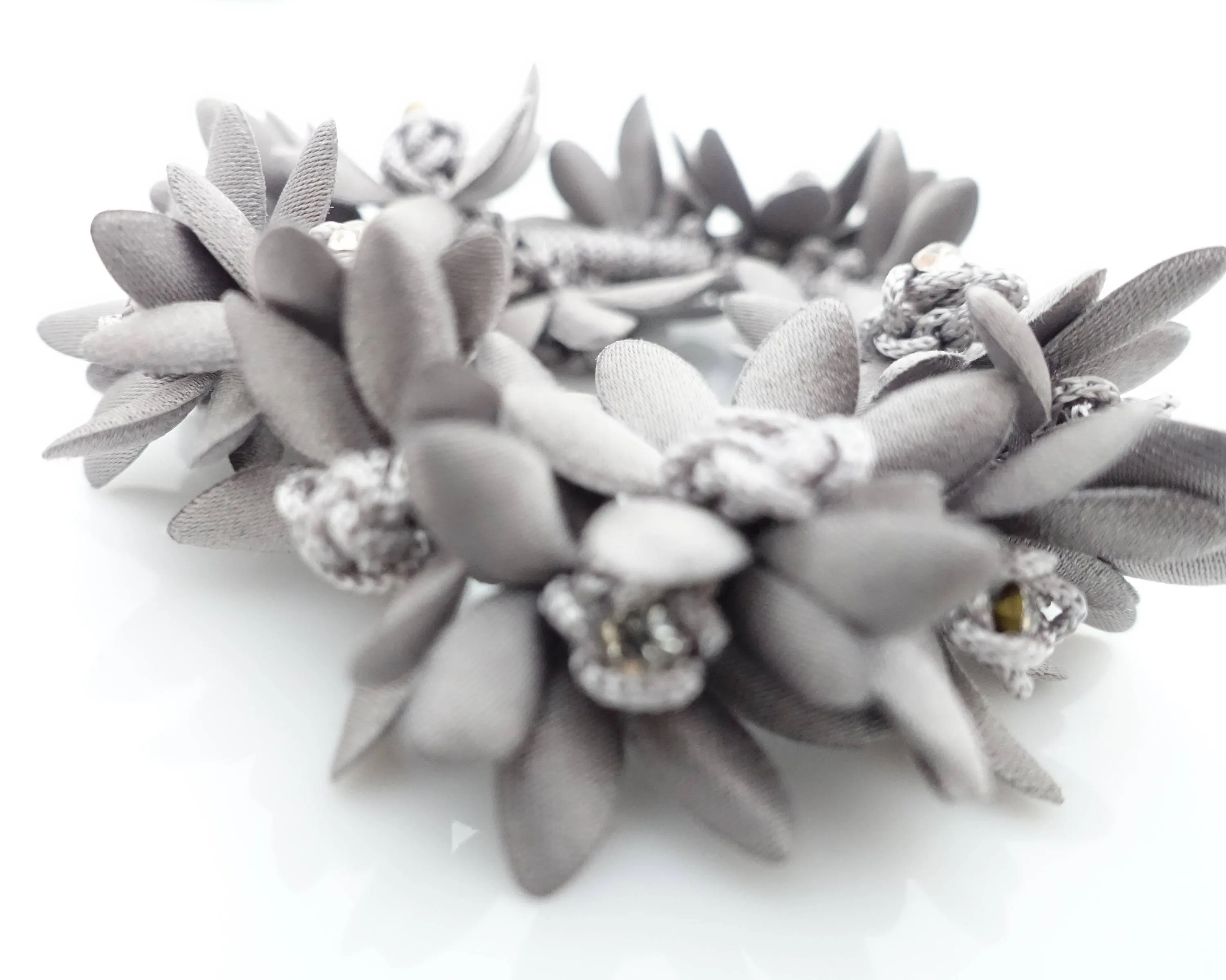 Rhinestone Hair Elastics Flower Petal Crochet Wrapped Elastic Ponytail Holder women hair accessory