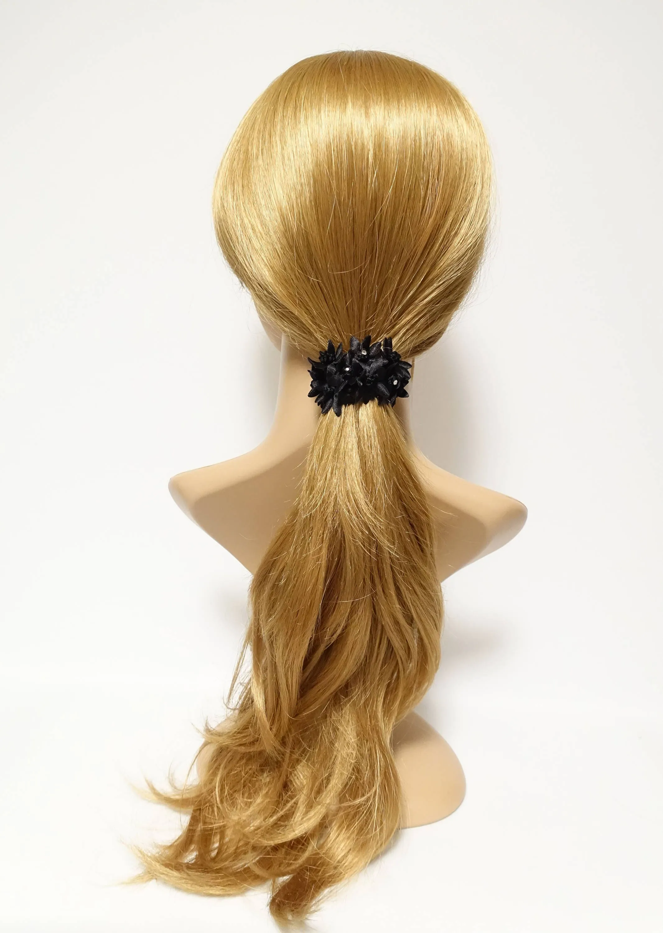 Rhinestone Hair Elastics Flower Petal Crochet Wrapped Elastic Ponytail Holder women hair accessory