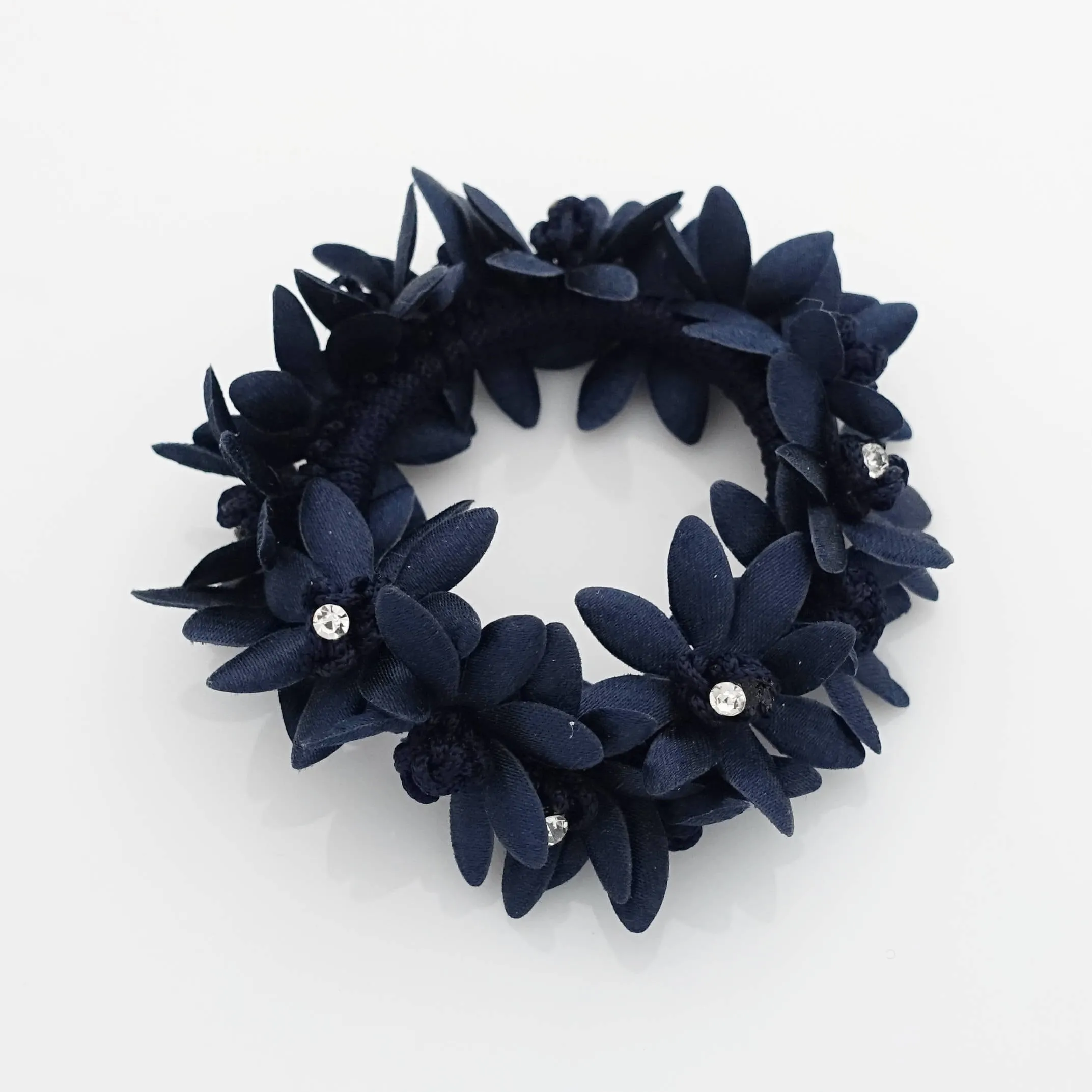 Rhinestone Hair Elastics Flower Petal Crochet Wrapped Elastic Ponytail Holder women hair accessory