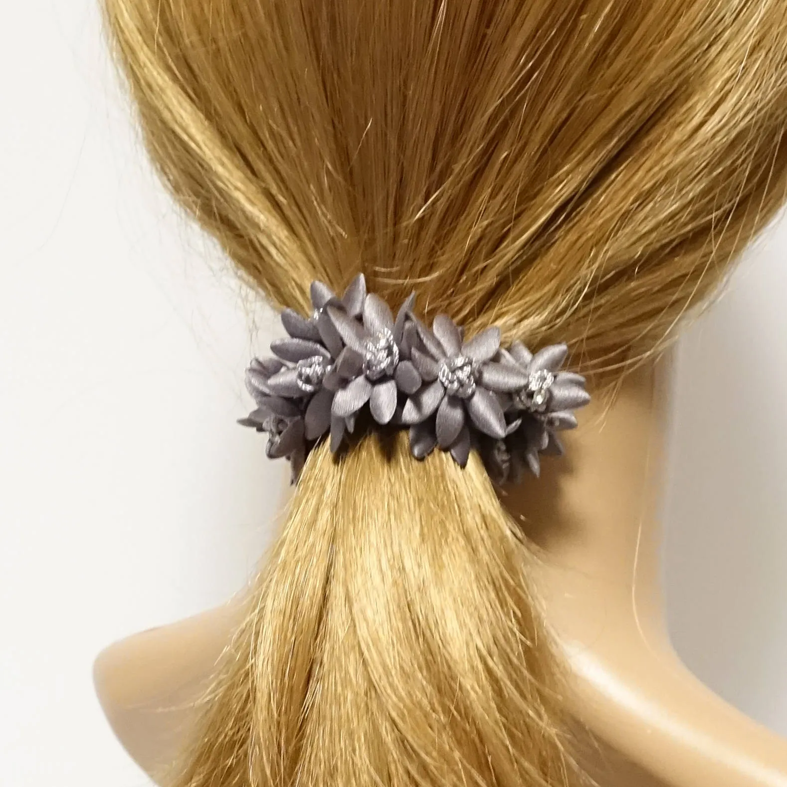 Rhinestone Hair Elastics Flower Petal Crochet Wrapped Elastic Ponytail Holder women hair accessory